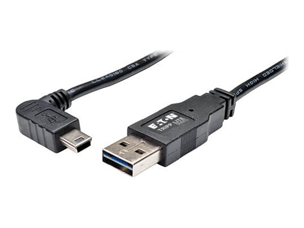 Tripp Lite 3ft USB 2.0 High Speed Cable Reversible A to Right Angle 5Pin Mini B M/M 3'