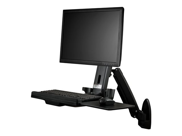 Image of StarTech.com Wall Mount Workstation, Articulating Full Motion Standing Desk with Ergonomic Height Adjustable Monitor & Keyboard Tray Arm, Mouse & Scanner Holders, For Single VESA Display - Foldable Standing Desk (WALLSTS1) mounting kit - for Monitor - bla