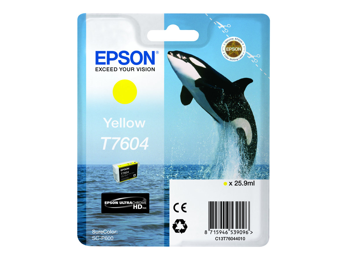 Epson T7604 yellow original ink Package view Front 79825