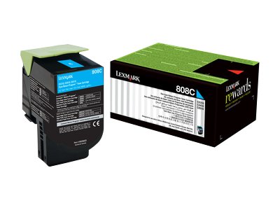 Lexmark 808C cyan original toner cartridge LCCP Product shot Left-angle 79150