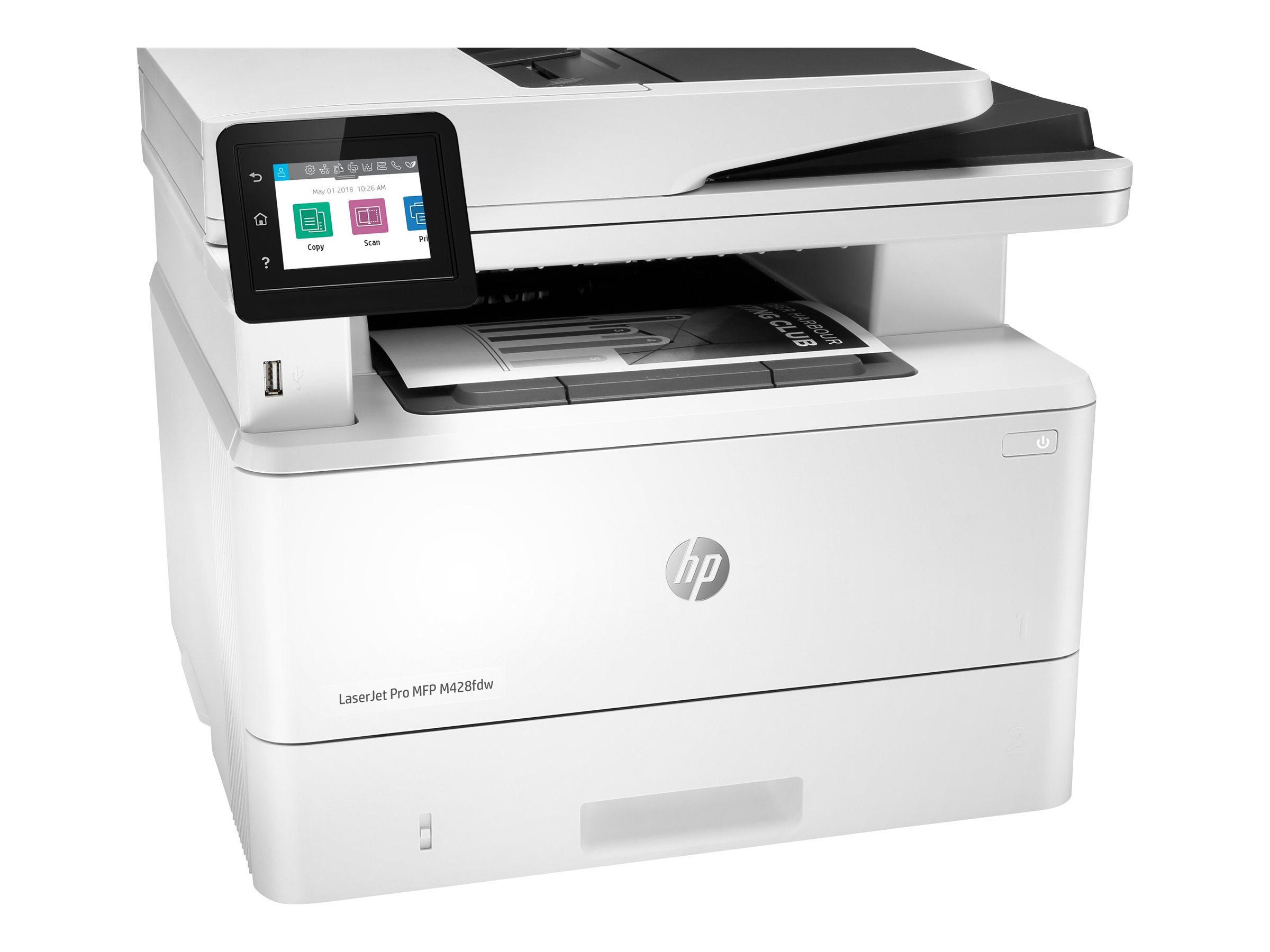HP LaserJet Pro MFP M428fdw multifunction printer Product shot Left-angle 79901