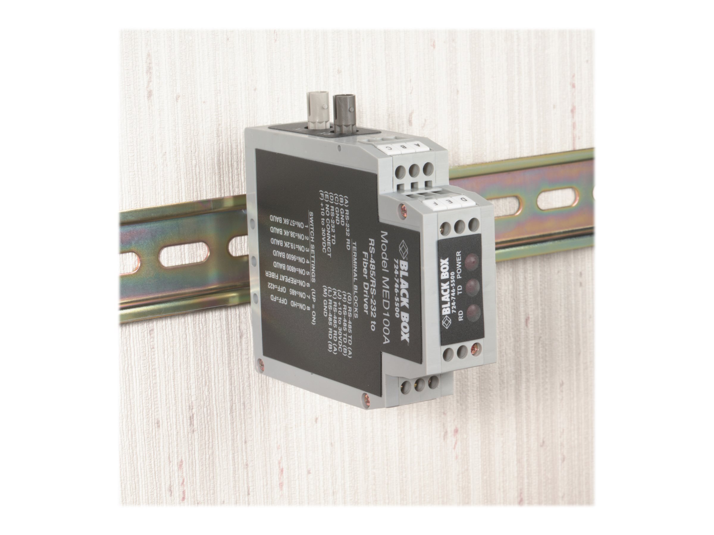 Black Box DIN Rail RS-232/RS-485 <-> Fiber Driver