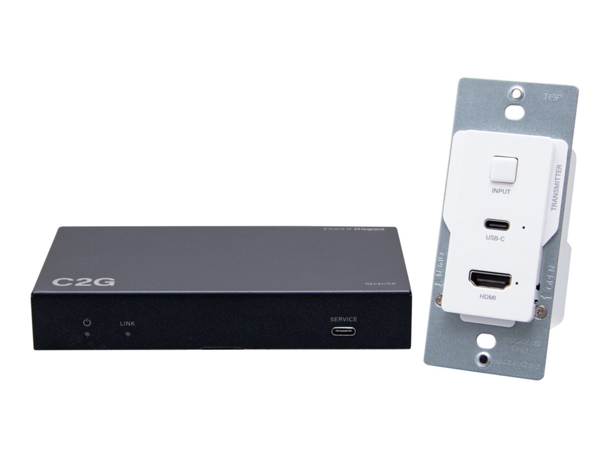 C2G HDMI HDBaseT + USB-C Data and Video over Cat Extender Wall Plate Transmitter to Box Receiver