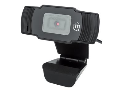 Manhattan USB Webcam, Two Megapixels, 1080p Full HD, USB-A, Integrated Microphone, Adjustable Clip Base, 30 frame per second, Black, Three Year Warranty, Box