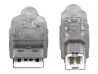 Manhattan USB-A to USB-B Cable, 3m, Male to Male, Translucent Silver, 480 Mbps (USB 2.0), Hi-Speed USB, Lifetime Warranty, Po