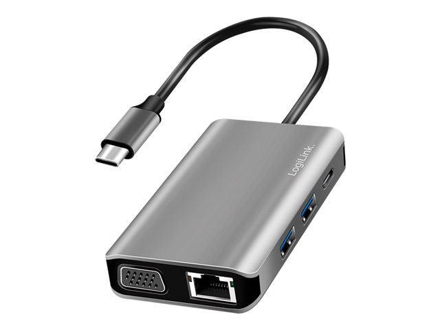 USB 3.2 Gen1, Docking Station, USB-C, 7-Port, PD, silver – LogiLink
