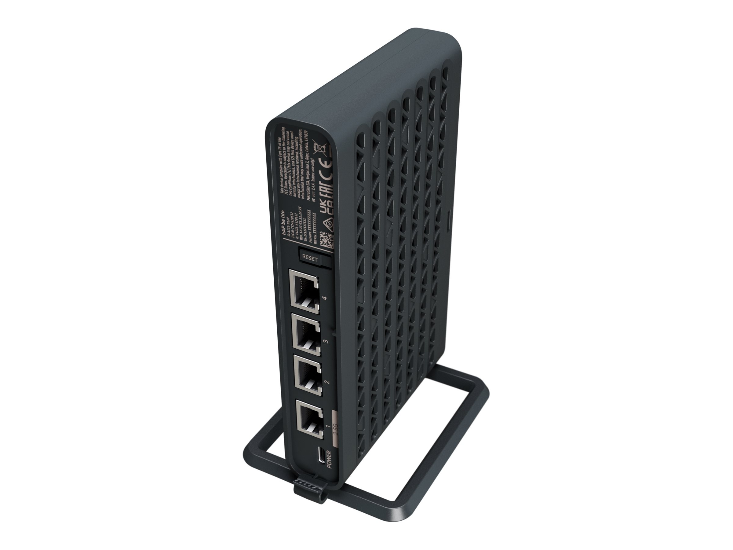 MikroTik hAP be lite wireless router Wi-Fi 7 Product shot Right-angle 80000