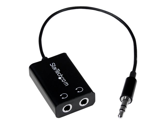 Image of StarTech.com Black Slim Mini Jack Headphone Splitter Cable Adapter - 3.5mm Audio Mini Stereo Y Splitter - 3.5mm Male to 2x 3.5mm Female (MUY1MFFADP) - headphones splitter - 15.23 cm