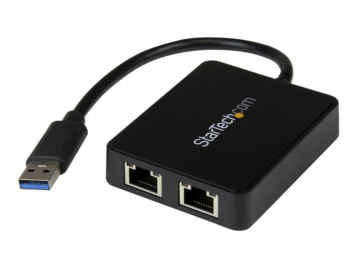 StarTech.com USB 3.0 to Dual Port Gigabit Ethernet Adapter w/ USB Port - 10/100/100 - USB Gigabit LAN Network NIC Adapter (USB32000SPT) - síťový adaptér - USB 3.0 - 2 porty