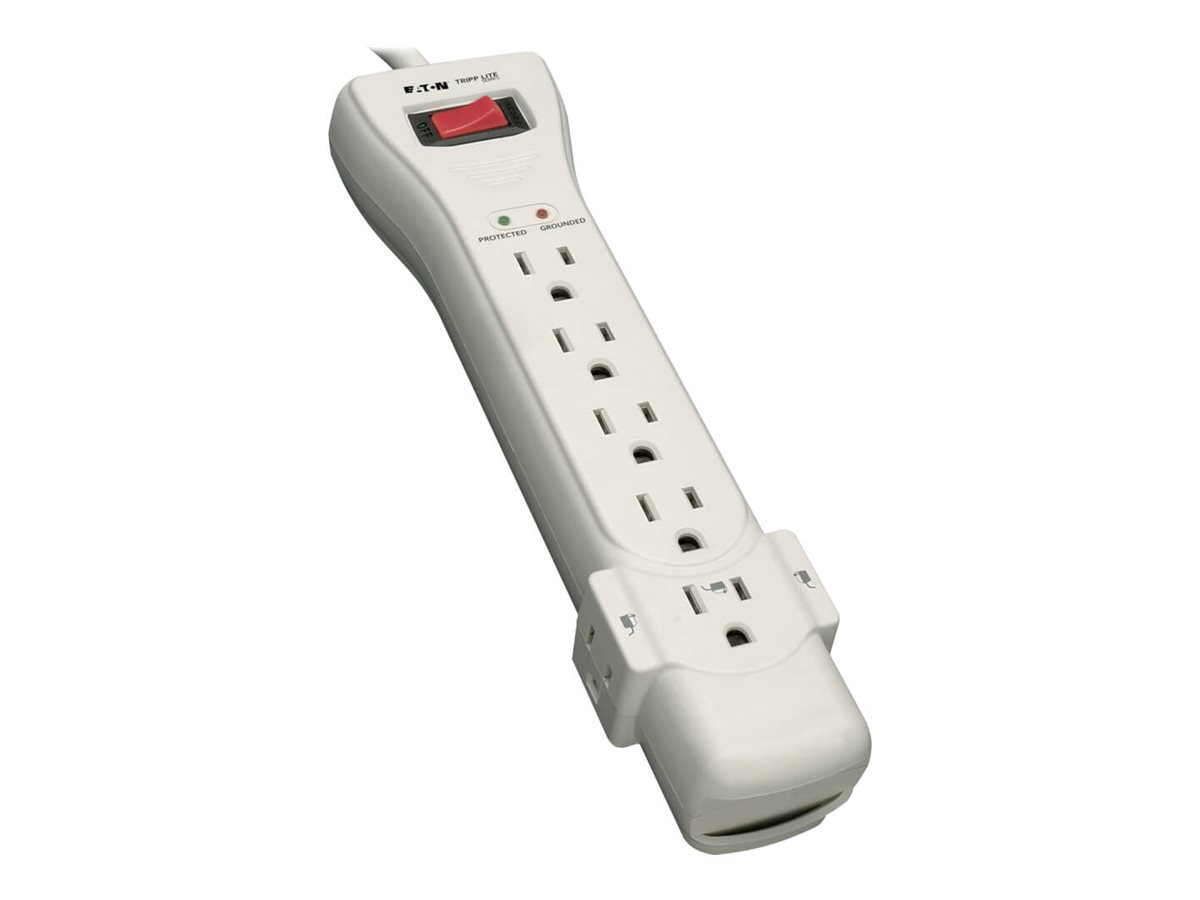Tripp Lite Protect It! 7-Outlet Surge Protector, 7 ft. Cord with Right-Angle Plug, 2160 Joules, Diagnostic LEDs, Light Gray Housing