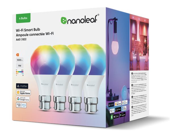 Nanoleaf Essentials Matter LED light bulb shape: A60 B22 8.5 W RGBCW light 2700-6500 K Product shot Right-angle 79400