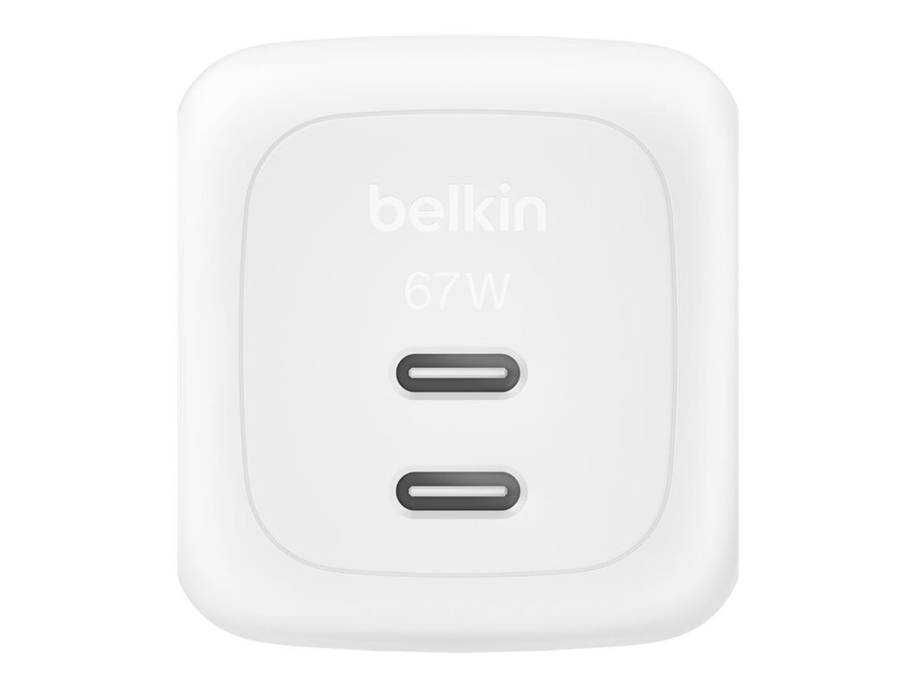 Belkin BoostCharge Pro power adapter GaN 2 x USB-C 67 Product shot Front 79650