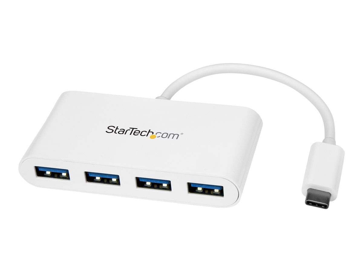 StarTech.com 4 Port USB C Hub with 4x USB-A Ports (USB 3.0 SuperSpeed 5Gbps), USB Bus Powered, Portable/Laptop USB-C to USB-A Adapter Hub, USB 3.1 Gen 1/USB 3.2 Gen 1 Type-C Hub, White - Windows/macOS/Linux (HB30C4ABW) - rozbočovač - 4 porty