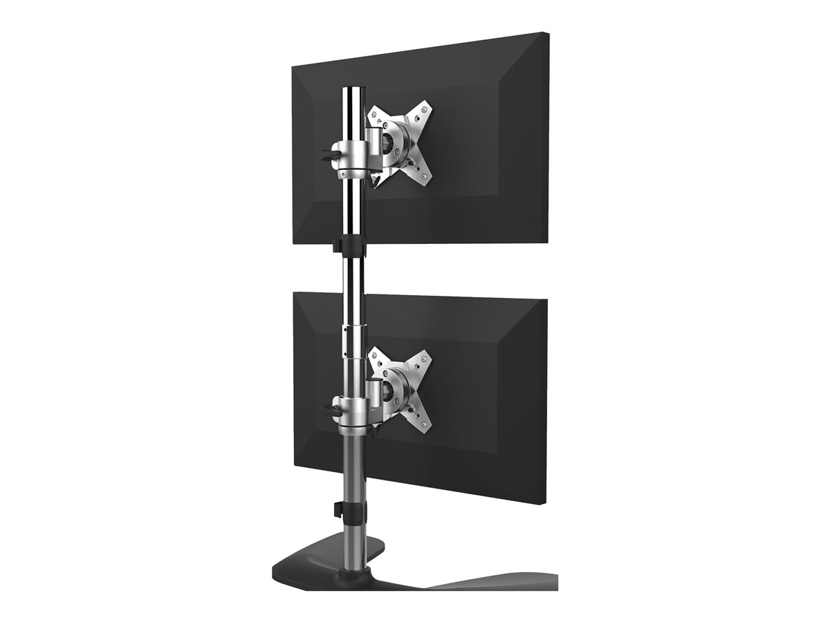 StarTech.com Vertical Dual Monitor Stand, Ergonomic Desktop Stacked Two Monitor Stand up to 27 inch VESA Mount Displays, Free Standing Universal Monitor Mount, Height Adjustable, Silver - Double Monitor Holder (ARMDUOVS) stojan - pro 2 monitory - černá, stříbrná – foto 3