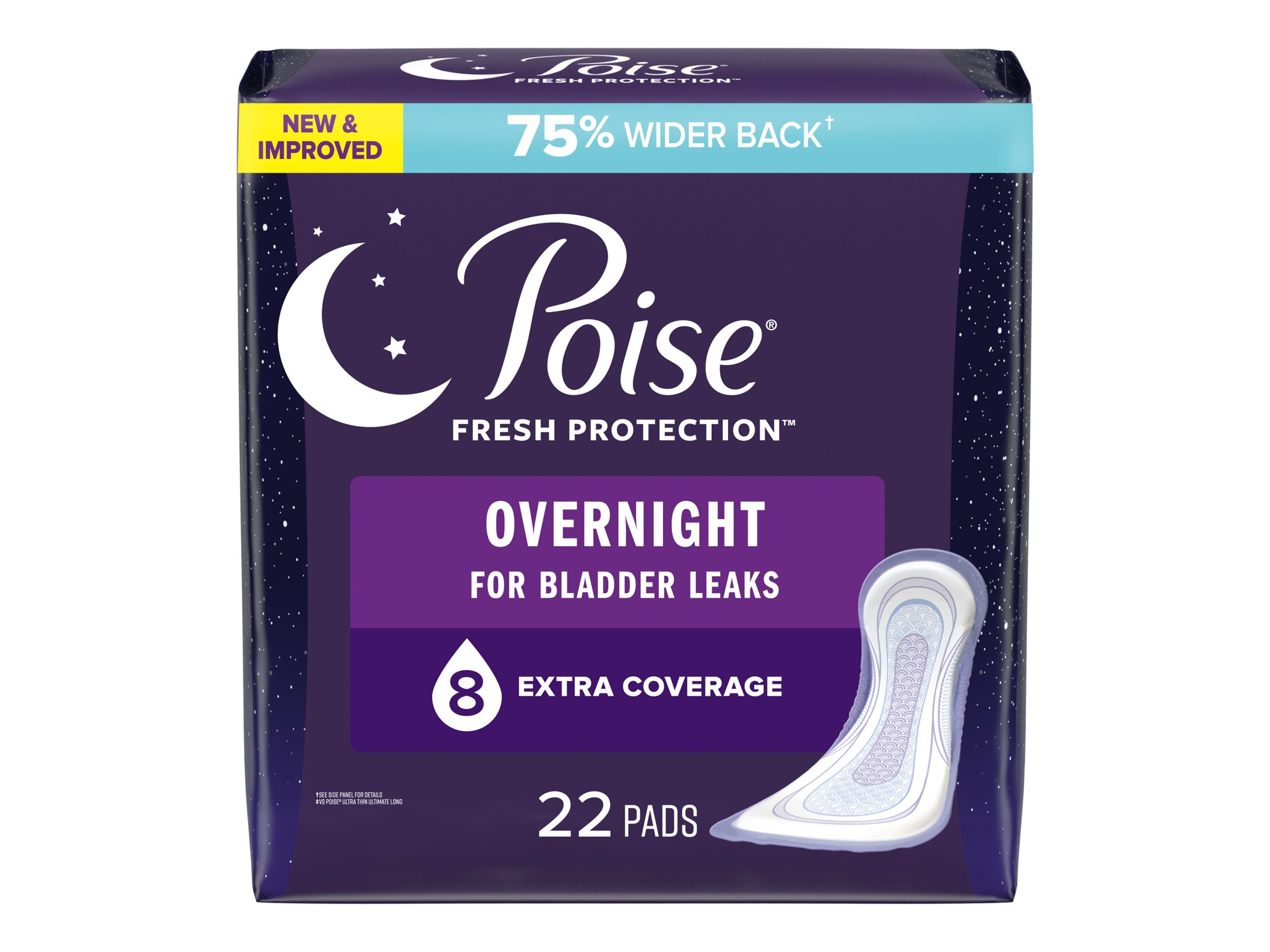Poise Overnight Incontinence Pads - Extra Coverage - 22's