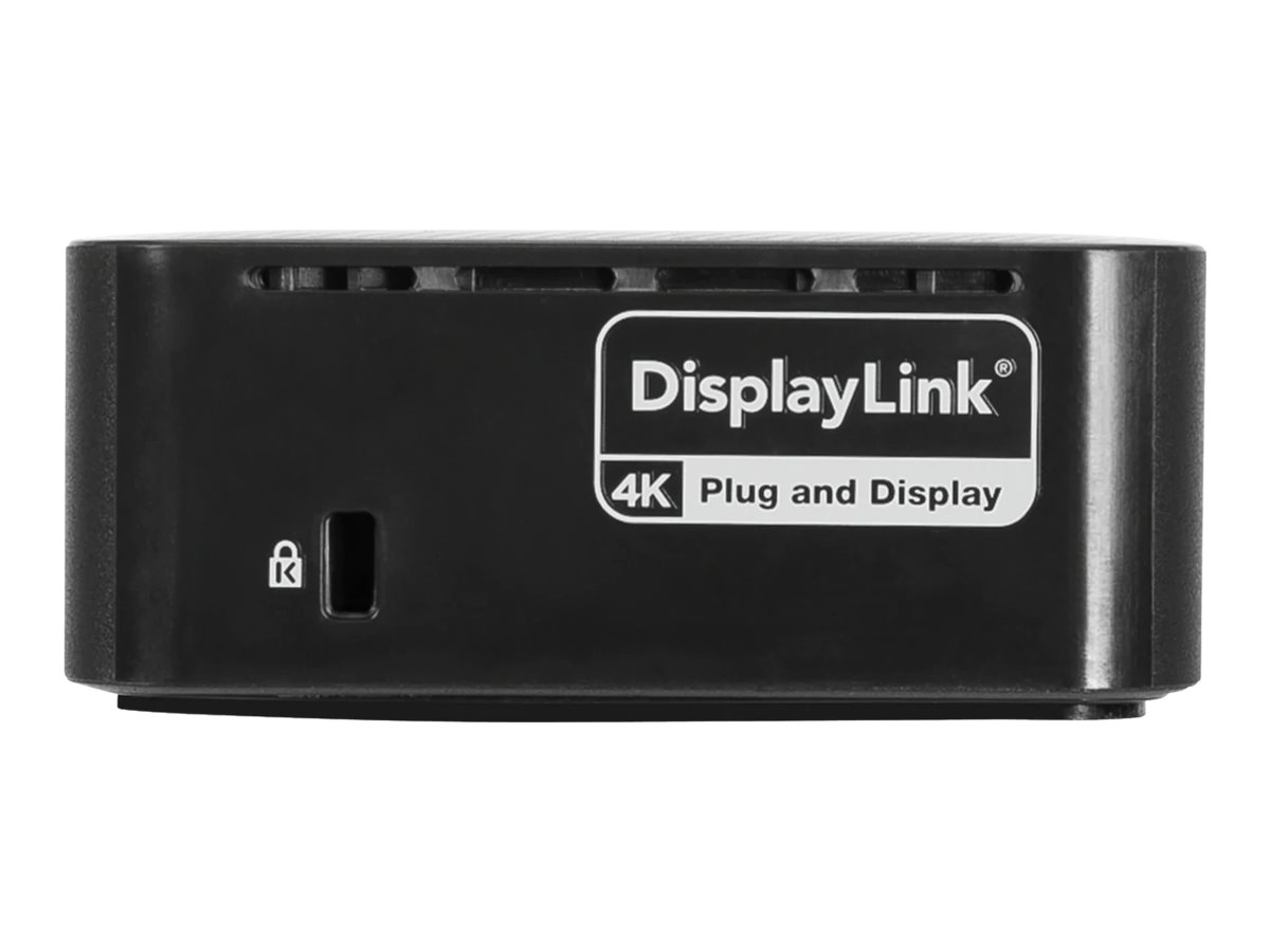 Targus Universal DV4K docking station USB-C 3.2 Gen 2 / Thunderbolt 3 2 x HDMI 2 x DP What's in the box Front 77779