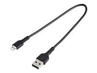 StarTech.com 30cm Durable USB A to Lightning Cable - Black USB Type A to Lightning Connector Charge & Sync Power Cord - Rugged w/Aramid Fiber - Apple MFI Certified - iPad Air iPhone 12 (RUSBLTMM30CMB) Lightning-kabel 30cm