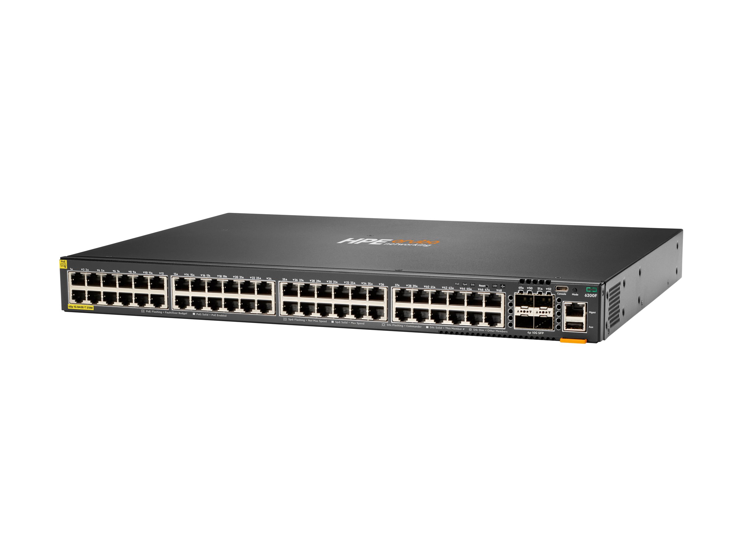 HPE Aruba CX 6200F Switch, 48x 1GBase-T Class 4 PoE, 4x SFP, PoE 370W, ACL, QoS, OSPF Routing, VSF Stacking, Analytics Engine
