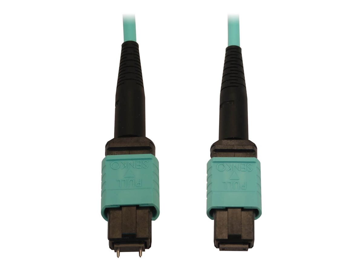 Eaton Tripp Lite Series 40/100/400G Multimode 50/125 OM3 Fiber Optic Cable (12F MTP/MPO-PC M/F), LSZH, Aqua, 10 m (32.8 ft.)
