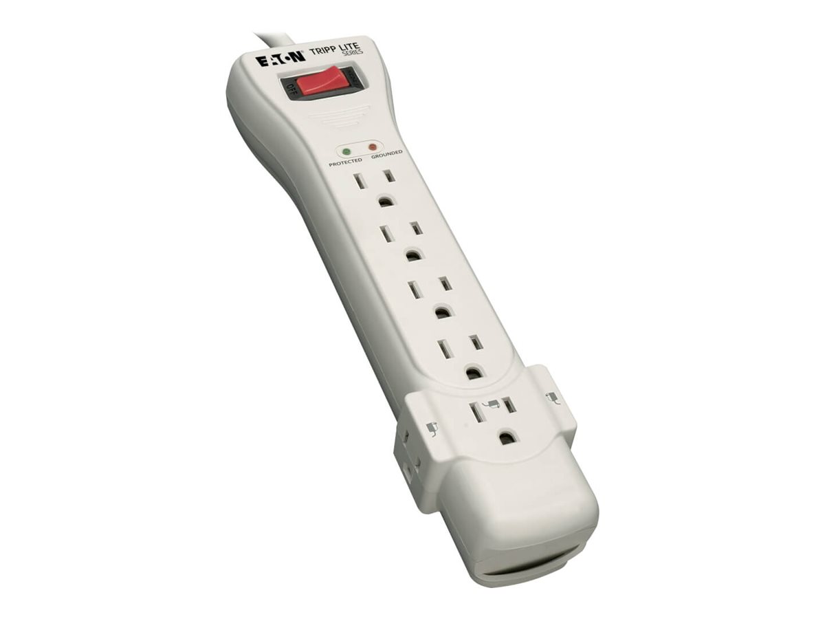 Tripp Lite Protect It! 7-Outlet Surge Protector, 7 ft. Cord with Right-Angle Plug, 2160 Joules, Diagnostic LEDs, Light Gray Housing