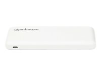 Manhattan Power Bank, 10000 mAh, Output: 2x USB-A (2.1A & 1A), Input: USB-C & Micro-USB (both 2A), White, One Year Warranty, 