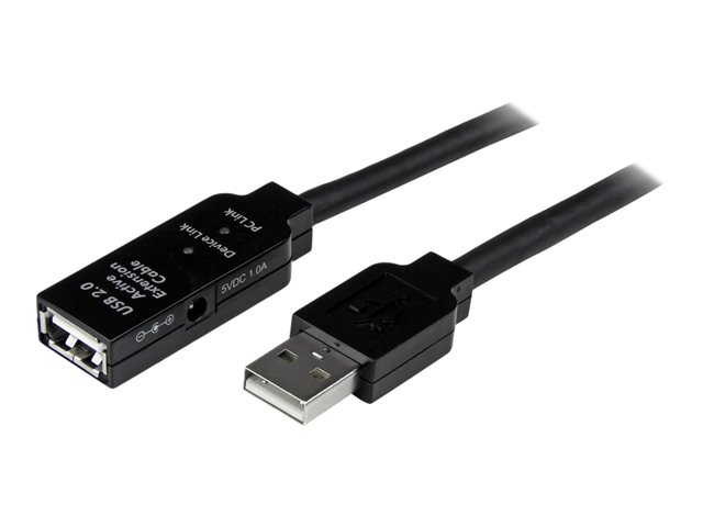 Image of StarTech.com 20m USB 2.0 Active Extension Cable - M/F - USB extension cable - USB (M) to USB (F) - USB 2.0 - 66 ft - active - black - USB2AAEXT20M - USB extension cable - USB to USB - 20 m