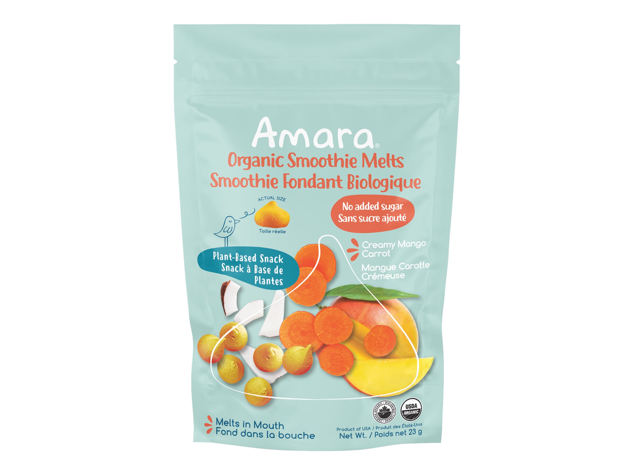 Amara Organic Smoothie Melts Snack - Creamy Mango Carrot - 23g