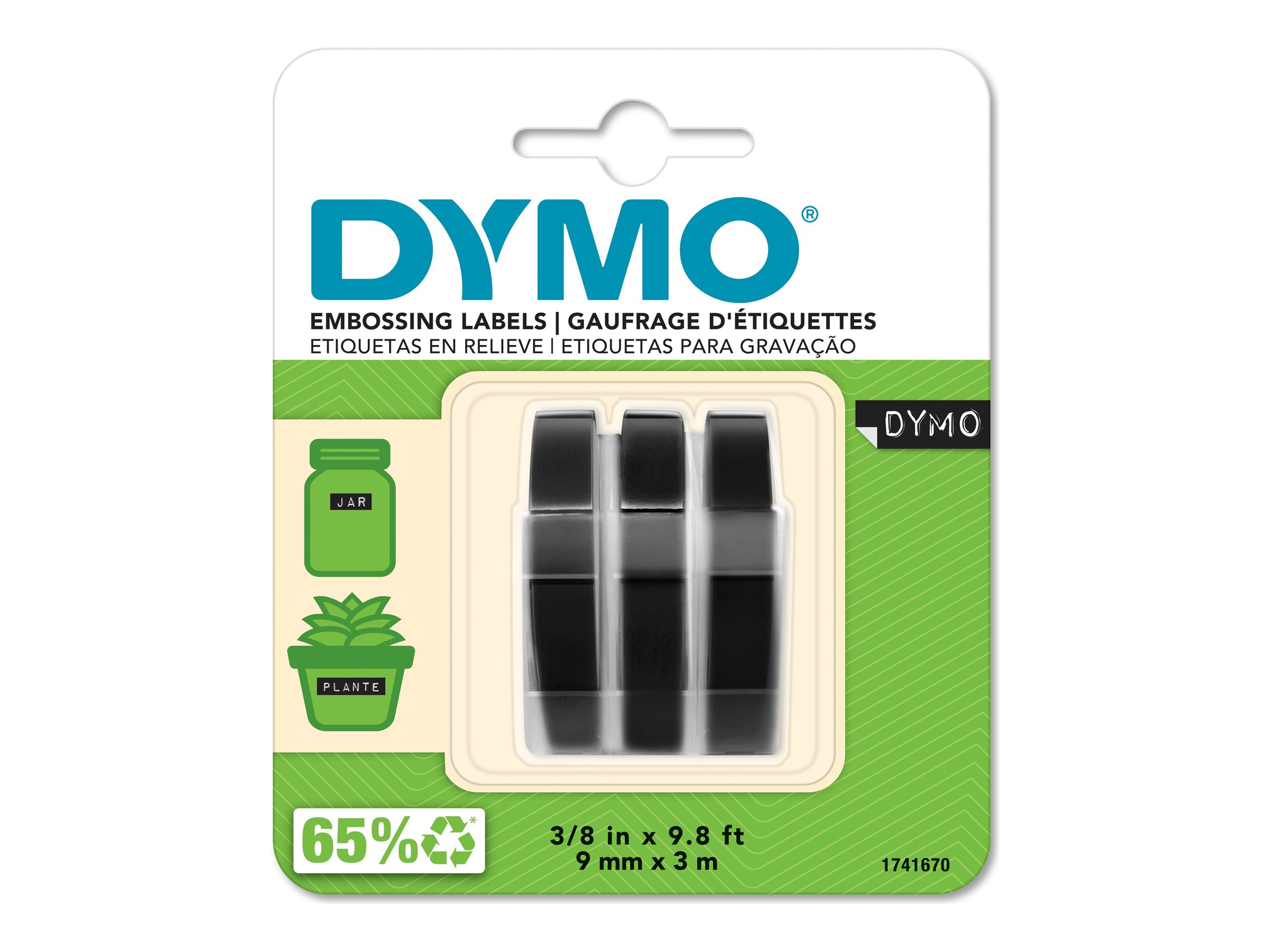 DYMO EMBOSSING LABELS 3/8 BLACK, 9.8 LENGTH, 3 ROLLS PER PACK, IDEAL FOR HOME, O