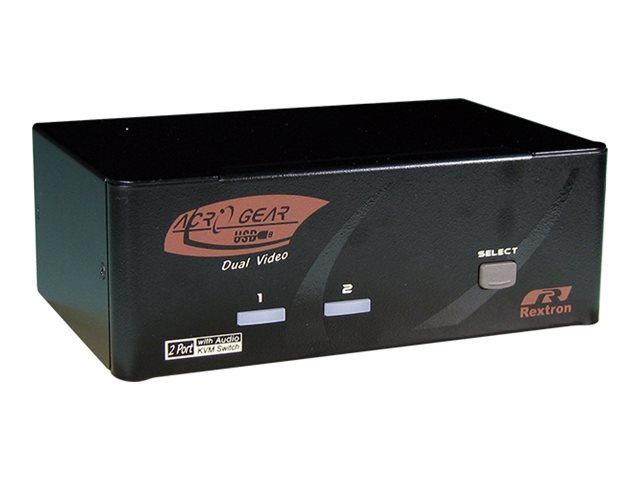 Rextron PADG-122 KVM switch True 4K dual monitor DisplayPort with USB 2.0 two-way audio 2 Product shot Left-angle 79300