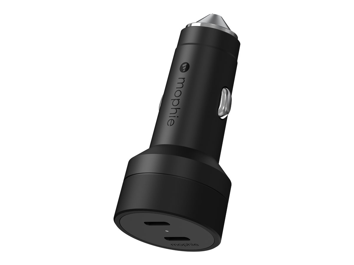 mophie car power adapter dual USB-C (PD) 60 Product shot Left-angle 79750
