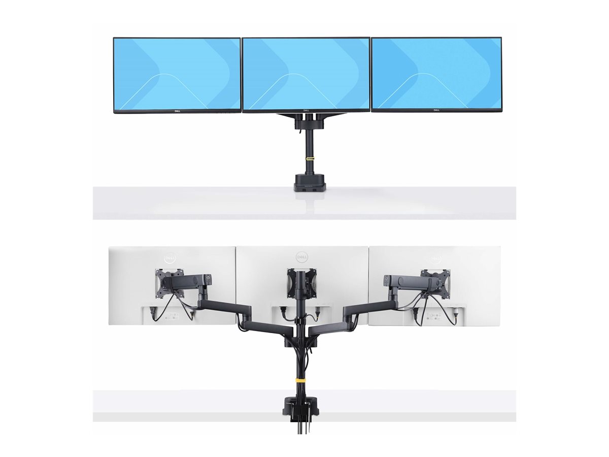 StarTech.com Triple Monitor Desk Mount For Up To Three 27in Screens, VESA 75x75/100x100, Tool-Less Arm Adjustments, C-Clamp/Grommet Mount, Spring-Assisted Arms montážní sada - nastavitelné rameno - pro 3 LCD displeje - černá – foto 10