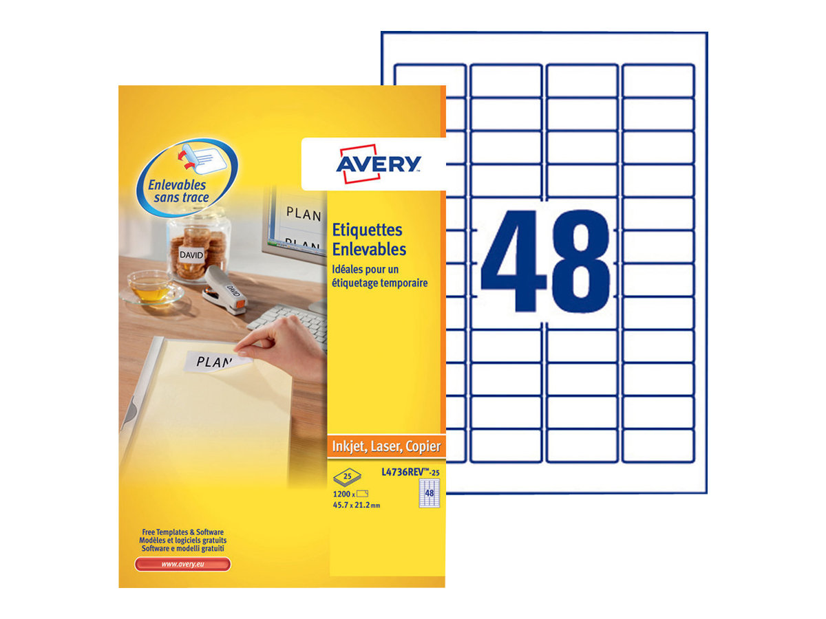 Avery - labels - 1200 label(s) - 45.7 x 21.2 mm - L4736REV-25 - Currys ...