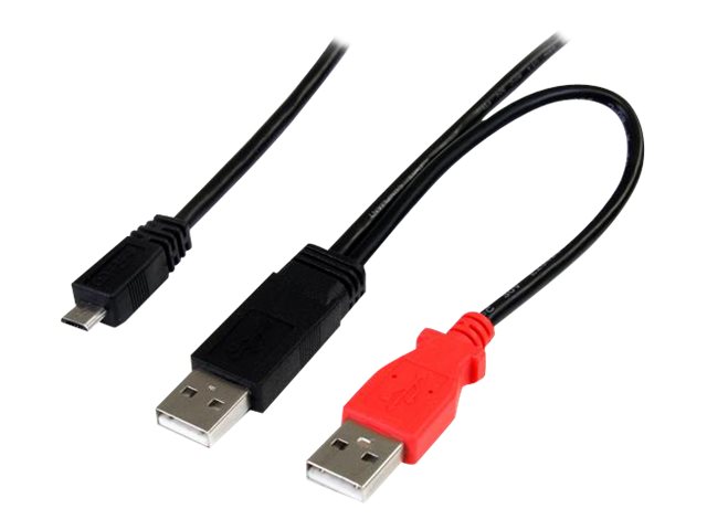Image of StarTech.com 3 ft. (0.9 m) USB to Micro USB Cable With Power Delivery - Dual USB 2.0 A to Micro-B - Power and Data - Y-Cable - Micro USB Cable (USB2HAUBY3) - USB cable - USB to Micro-USB Type B - 91 cm