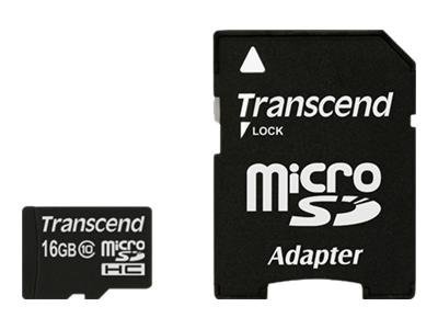 SD microSD Card 16GB Transcend SDHC Class10 w/adapter - TS16GUSDHC10