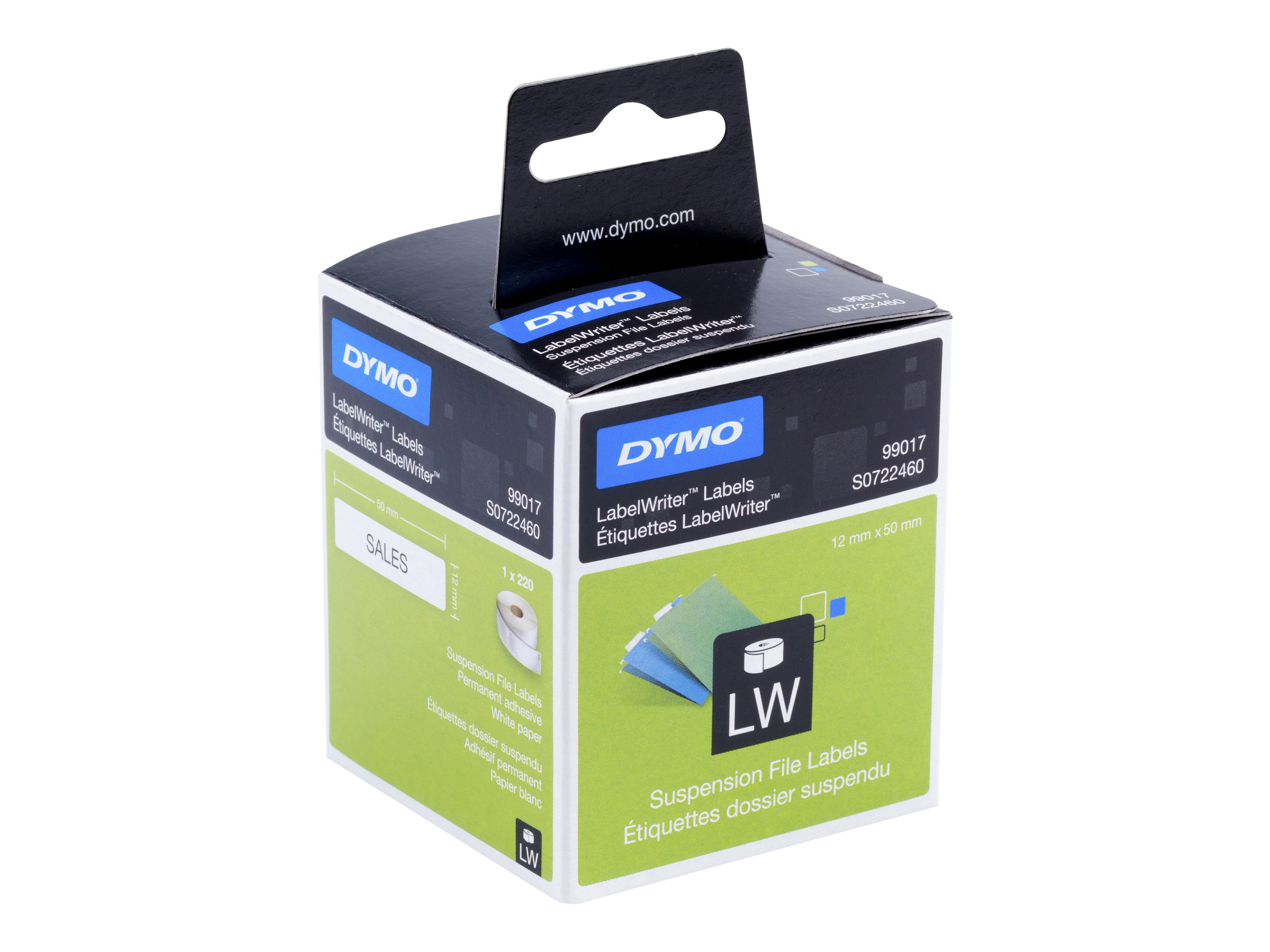 DYMO LabelWriter suspension file labels 220 label(s) 50 x 12 Product shot Right-angle 80000