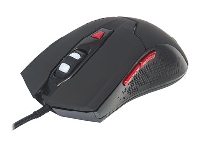 Manhattan Wired Optical Gaming USB-A Mouse with LEDs (Clearance Pricing), 480 Mbps (USB 2.0), Six Button, Scroll Wheel, 800-2400dpi, Black with Red Buttons, Three Year Warranty