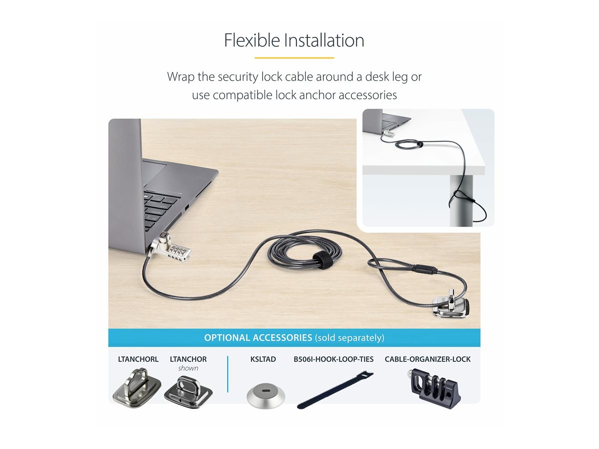 StarTech.com 10-Pack Dual-Access Laptop Lock, 6.5ft (2m) Keyed Alike and Combination Security Cable Lock for K-Slot Devices, Computer Anti-Theft Steel Cable - bezpečnostní kabelový zámek – foto 12
