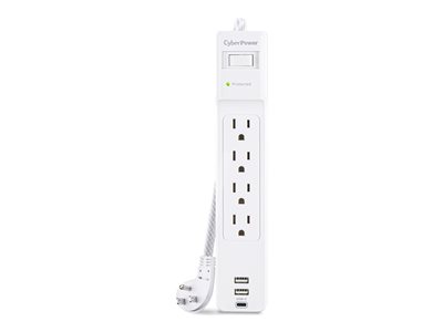 4 OUTLET, 5FT CORD 3USB, WHITE