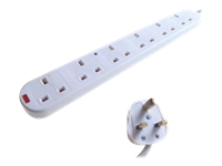 2M 6 Way Surge Protected Extension Lead UK Plug to 6 UK Sockets Mains Block White