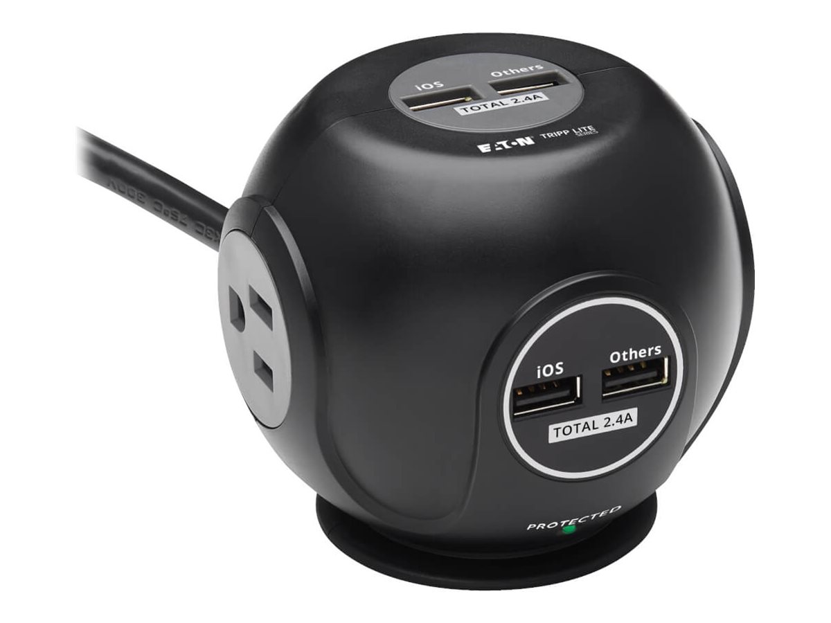 SURGE PROTECTOR 3OUTLET 4 USB PORTS SPHERICAL BLACK 6FT CORD