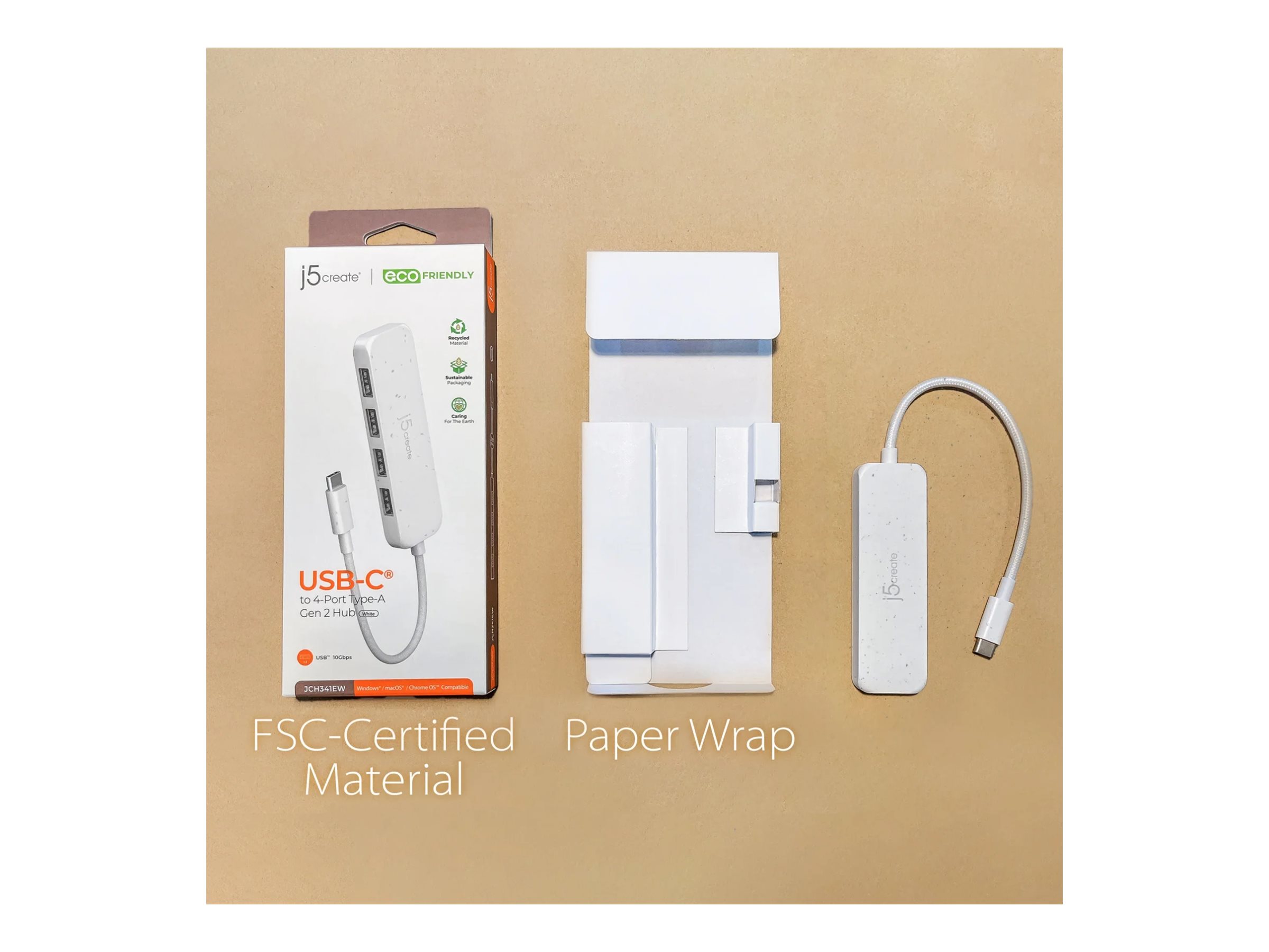 j5create JCH341EW hub eco-friendly USB-C 4 Product shot Right-angle 80000