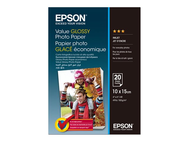 Image of Epson Value - photo paper - glossy - 20 sheet(s) - 100 x 150 mm - 183 g/m²