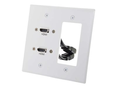 C2G 2-Port HDMI Pass Through Double Gang Wall Plate with One Decorative  Cutout - White