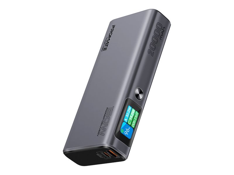 Promate Titan-130 power bank multi-port with TFT LCD screen Li-pol 2 x USB-C USB 130 Product shot Right-angle 79550