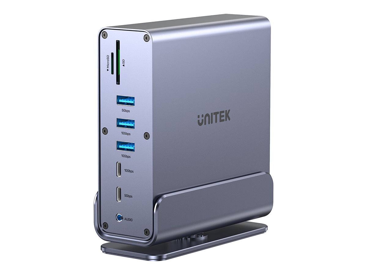 Unitek docking station USB-C / USB-A 2 x HDMI DP Product shot Right-angle 79850