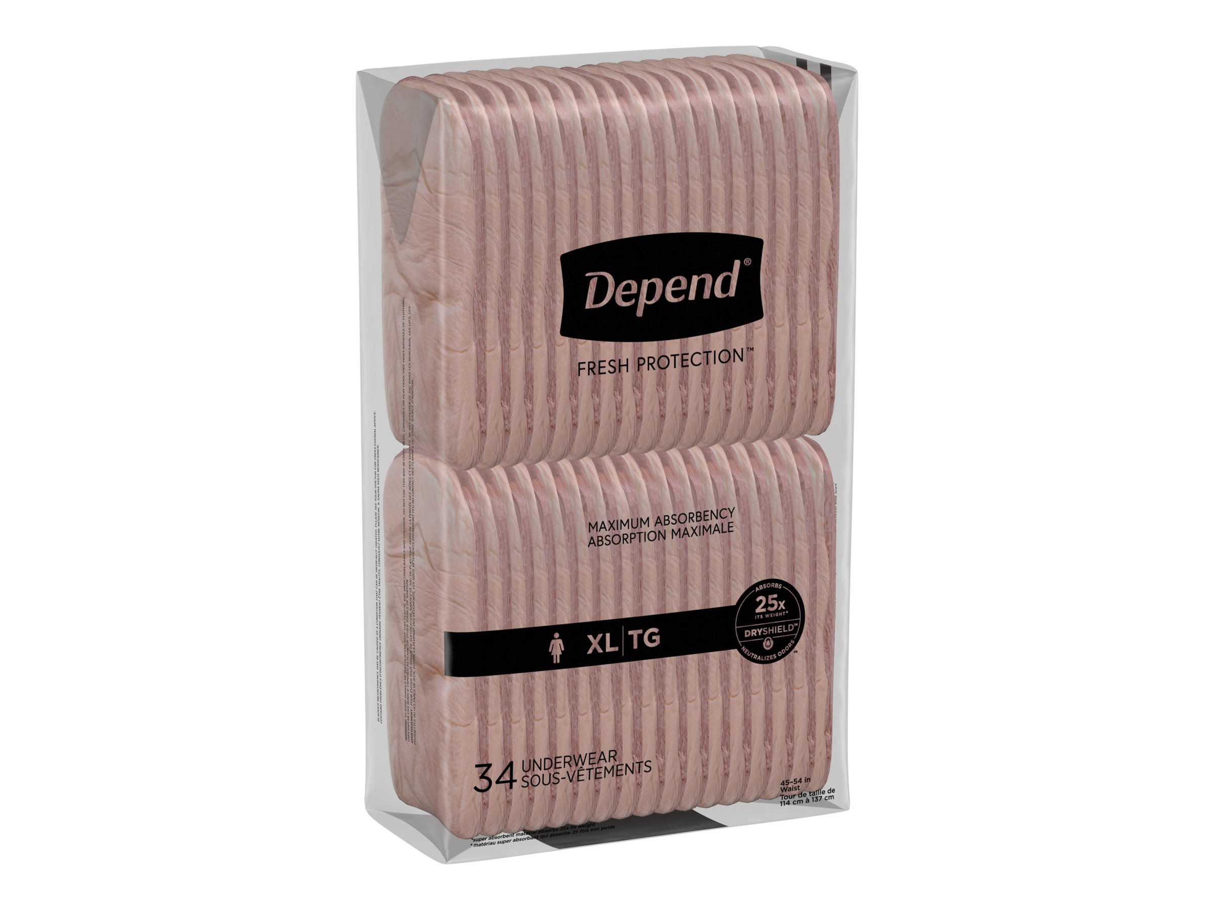 Depend Fresh Protection Adult Incontinence Underwear for Women, Maximum, M,  Blush, 30Ct 