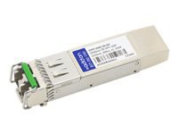 AddOn Juniper SFPP-10GE-ZR Compatible SFP+ Transceiver - SFP+ transceiver module (equivalent to: Juniper SFPP-10GE-ZR) - 10 GigE - 10GBase-ZR - LC single-mode - up to 49.7 miles - 1550 nm - for Juniper Networks 5G Universal Routing Platform; ACX Series Universal Metro Router ACX5448