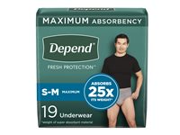 Depend Fresh Protection Incontinence Underwear for Men - Maximum Absorbency - Small/Medium - 19's