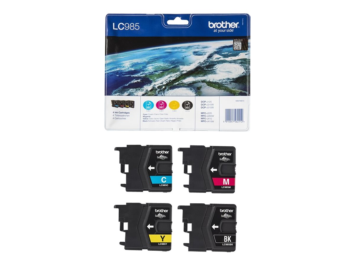 Brother Lc985valbp 4 Pack Black Yellow Cyan Magenta Original Ink Cartridge