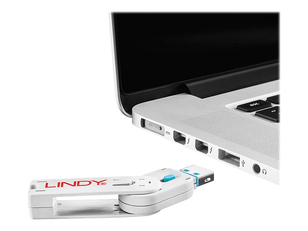 Clé USB et 4 bloqueurs de ports USB, Bleu